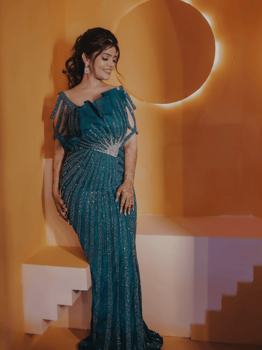 Emerald Radiance Embellished Gown