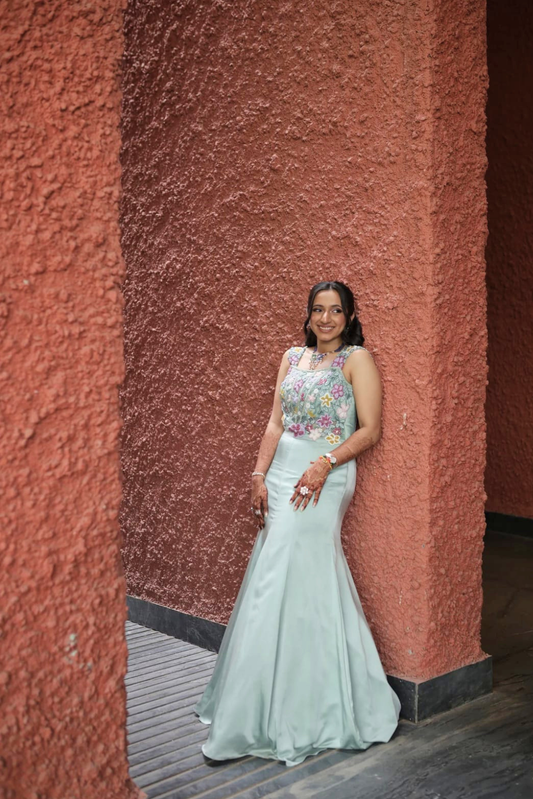 Mint Blossom Embroidered Gown
