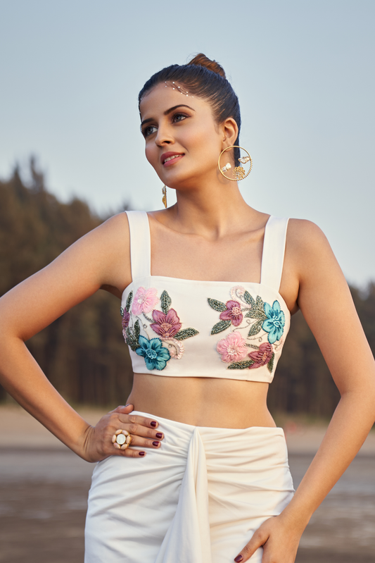 Ivory Bloom Ruffle Co-Ord Set Top