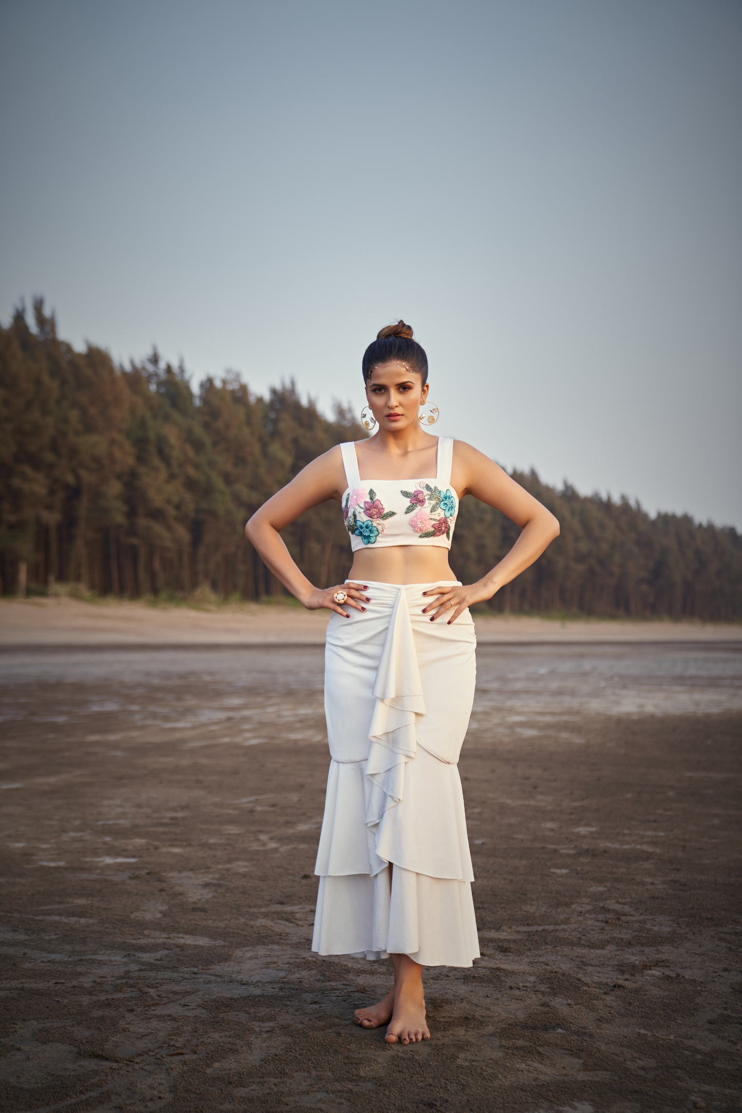 Ivory Bloom Ruffle Co-Ord Set Top