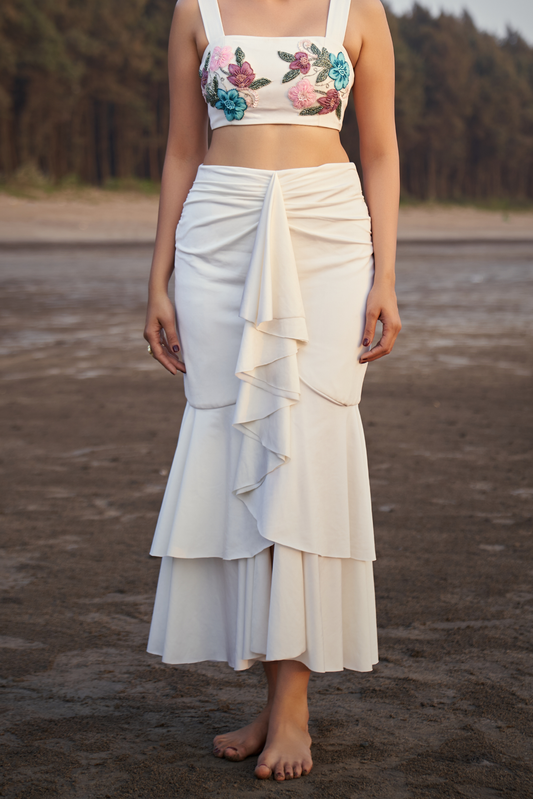 Ivory Bloom Ruffle Co-Ord Set Bottom