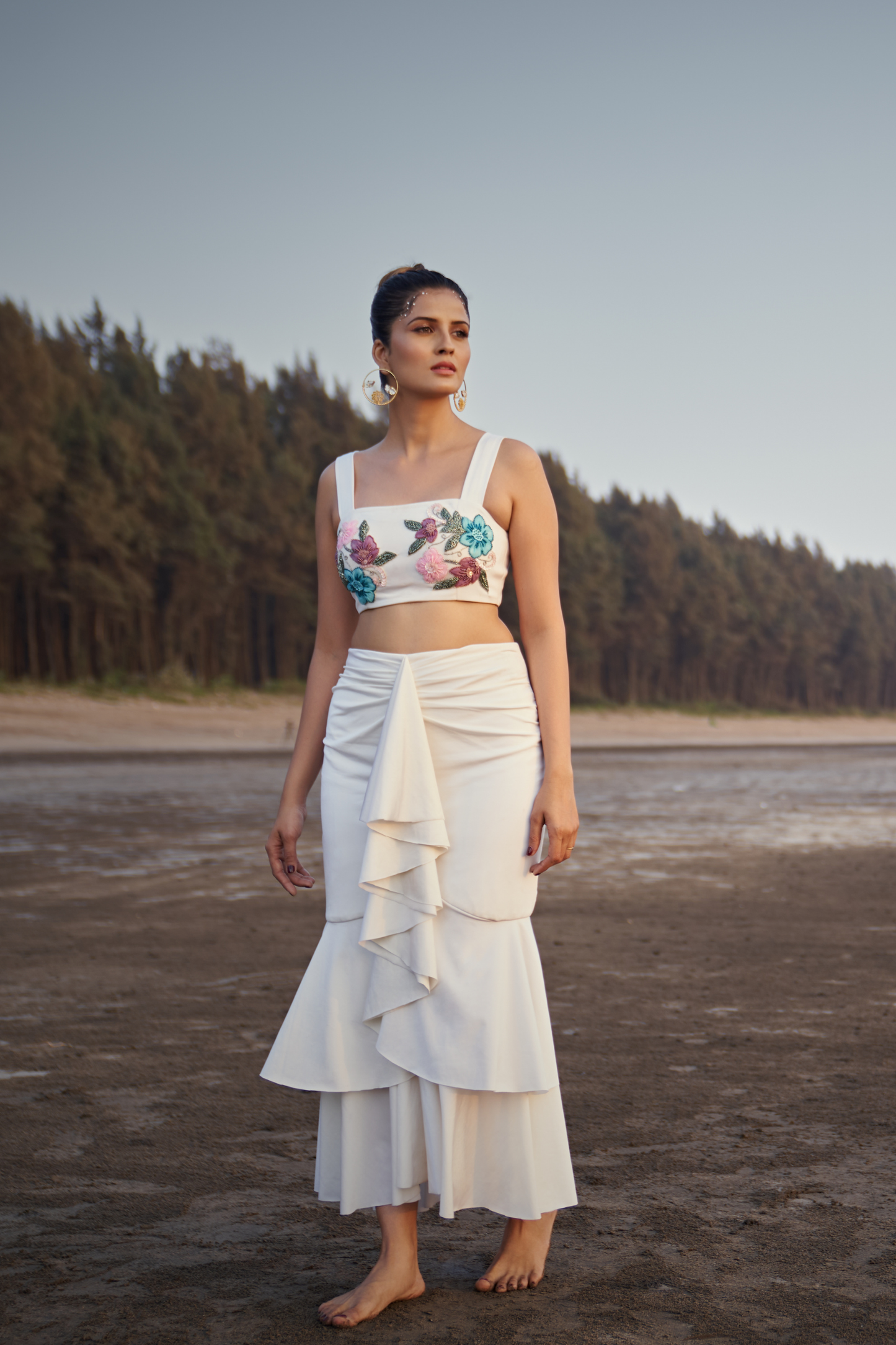 Ivory Bloom Ruffle Co-Ord Set Top