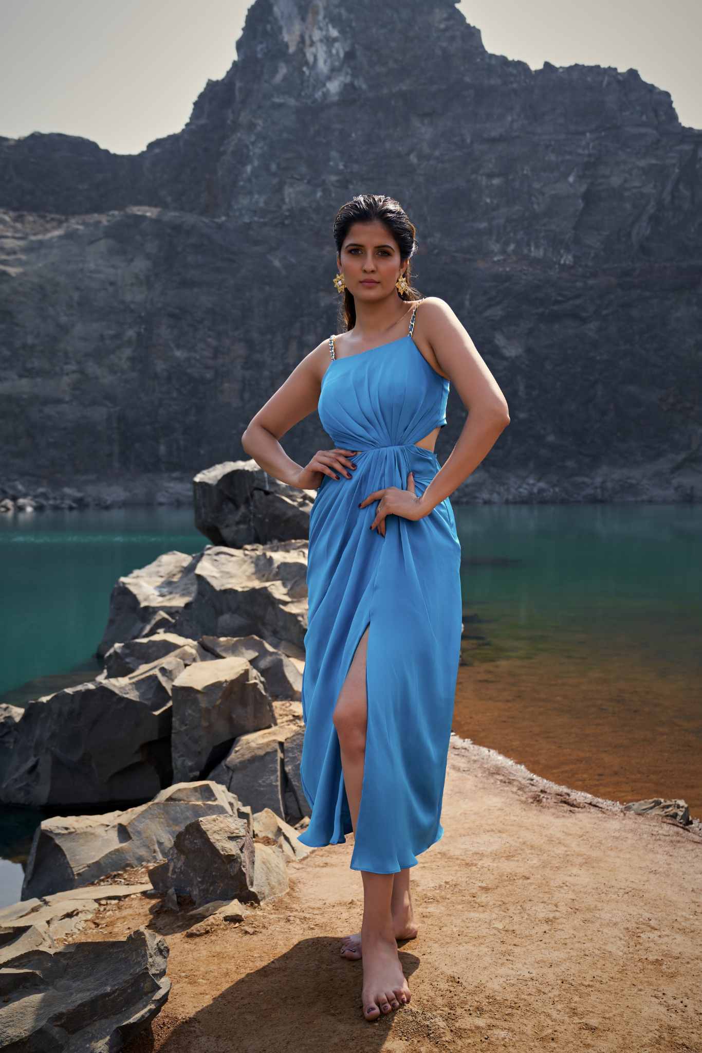 Skyline Breeze Draped Midi Dress