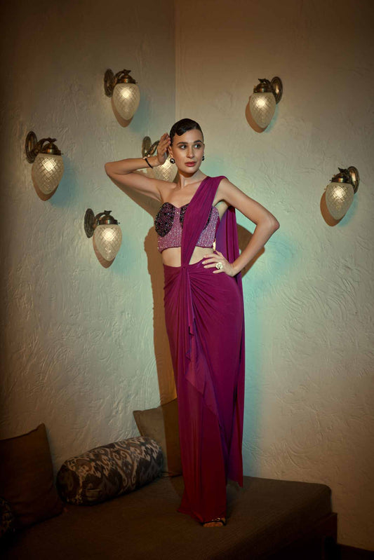 Lyra Wine Draped Saree