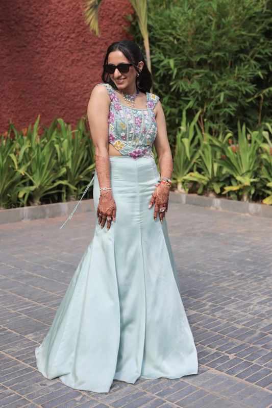 Mint Blossom Embroidered Gown