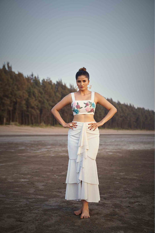 Ivory Bloom Ruffle Co-Ord Set