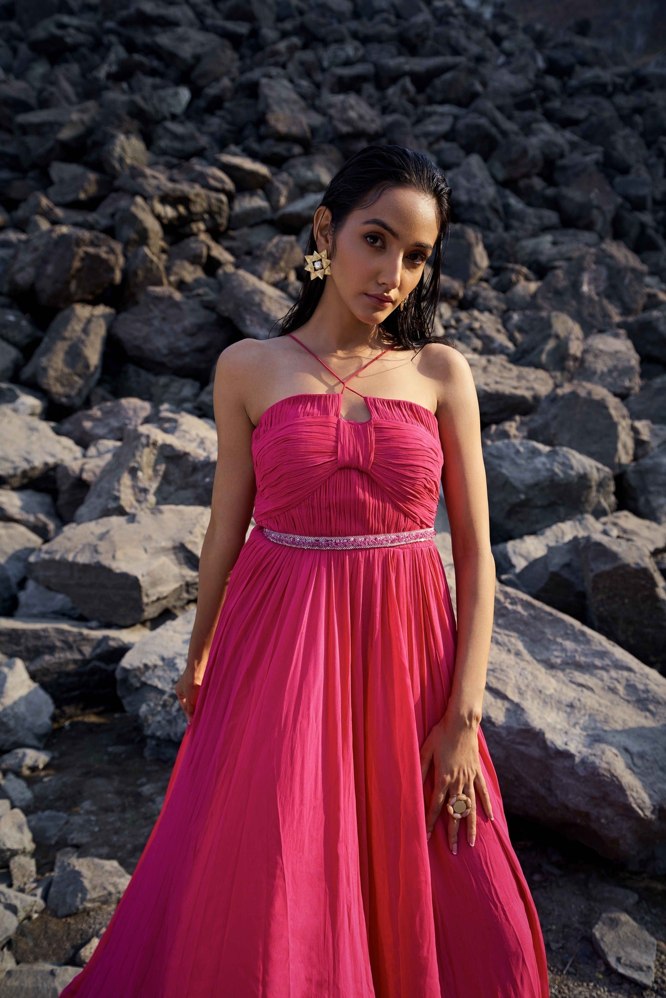 Crimson Elegance Maxi Dress