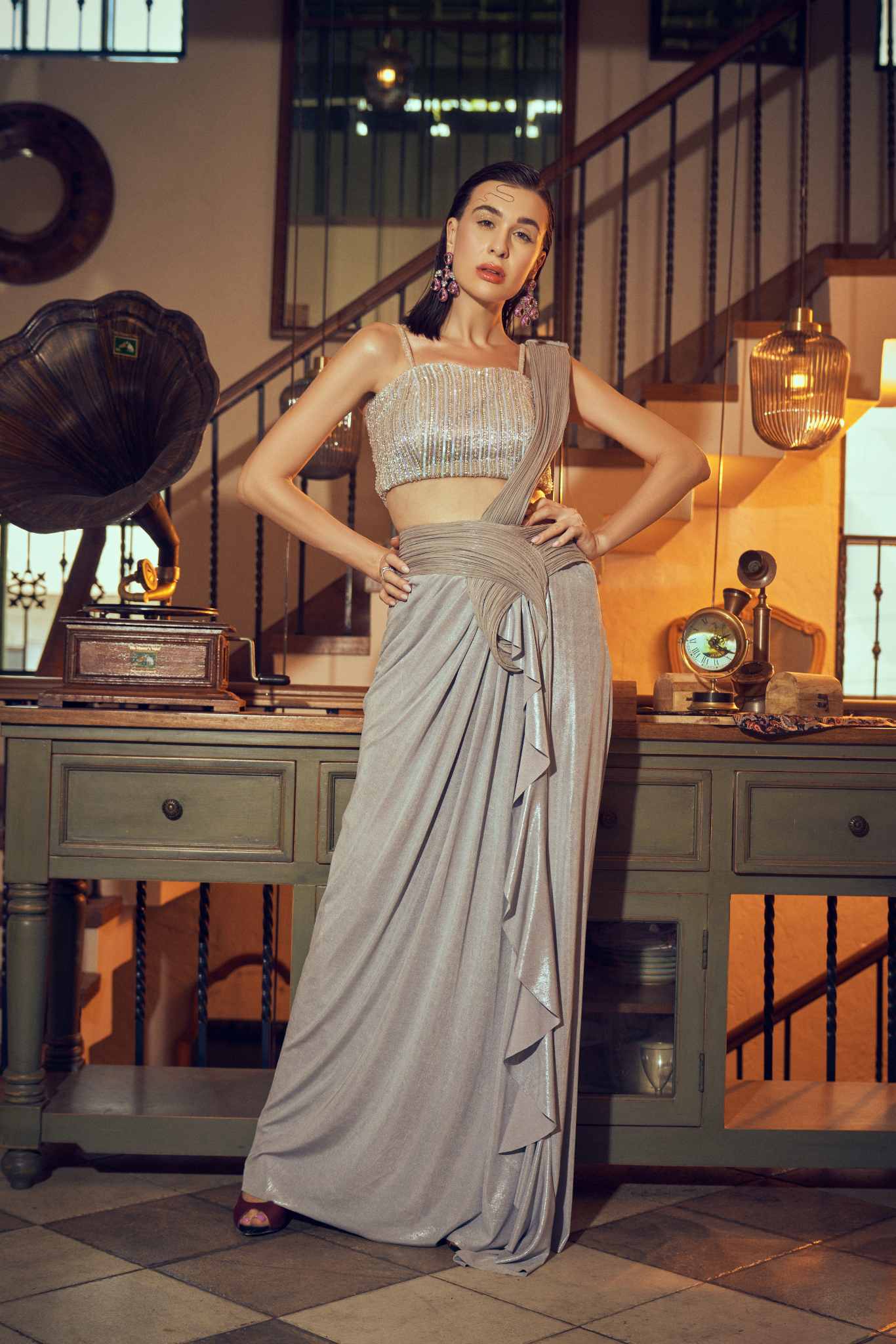Misty Silver Draped Saree