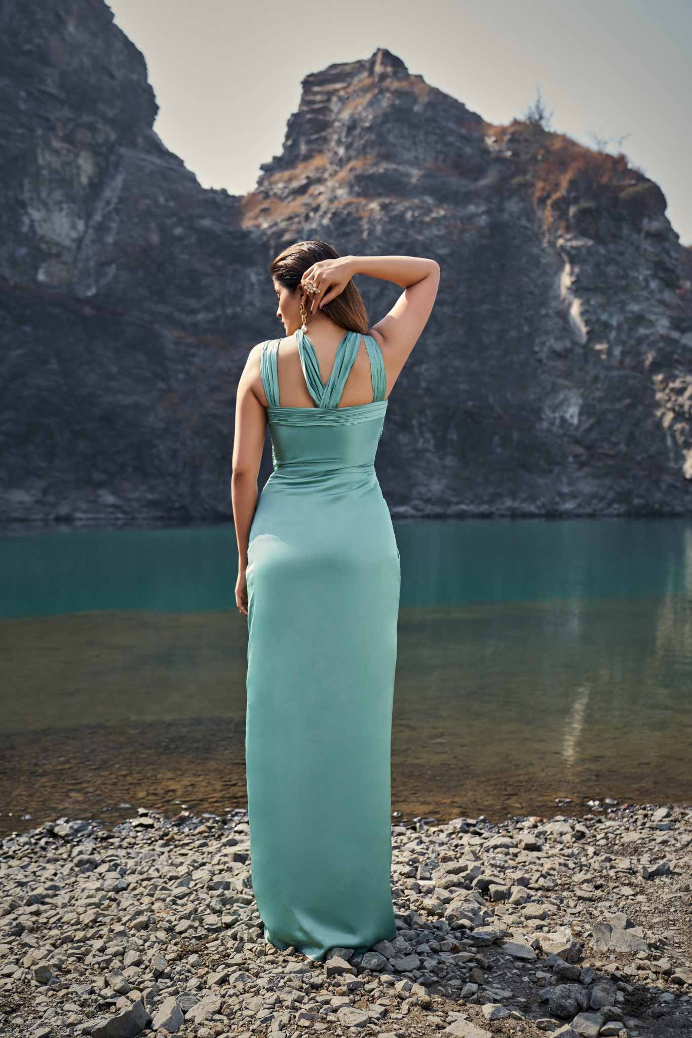 Sage Cross-Neck Cut-Out Maxi Dress