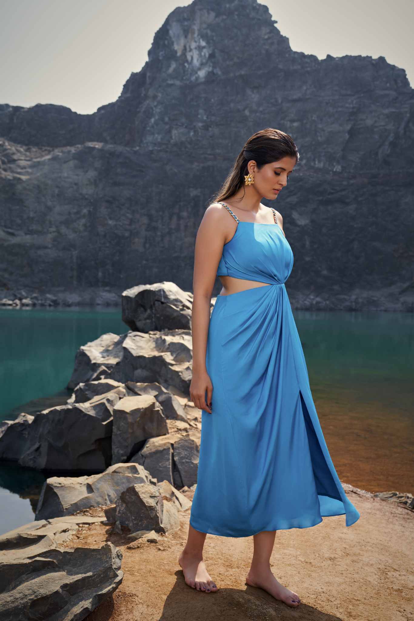 Skyline Breeze Draped Midi Dress