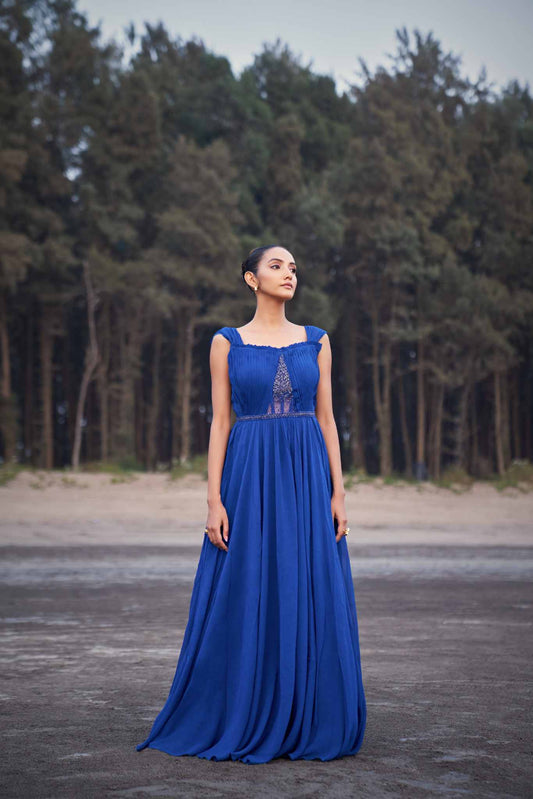 Royal Sapphire Draped Gown