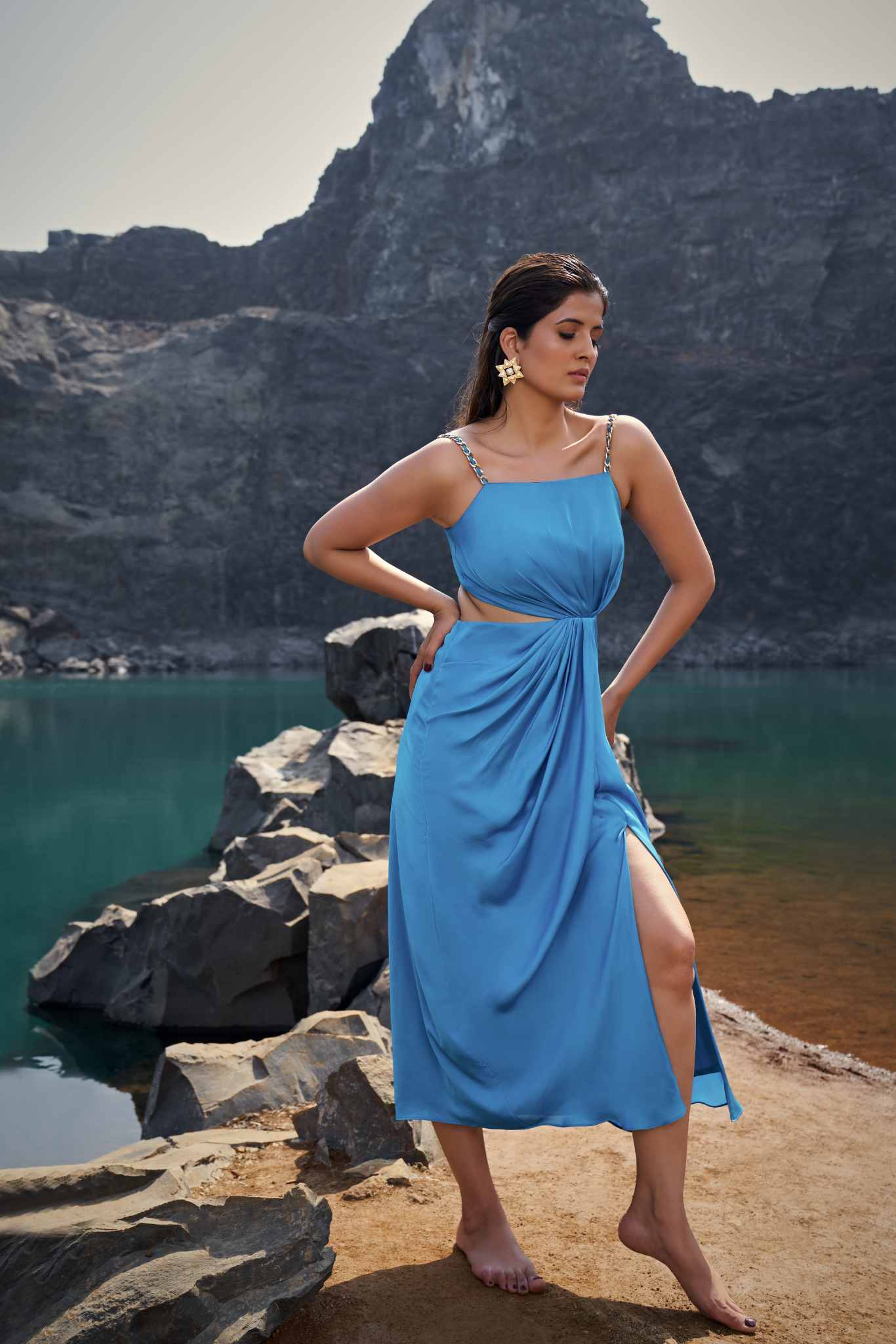 Skyline Breeze Draped Midi Dress