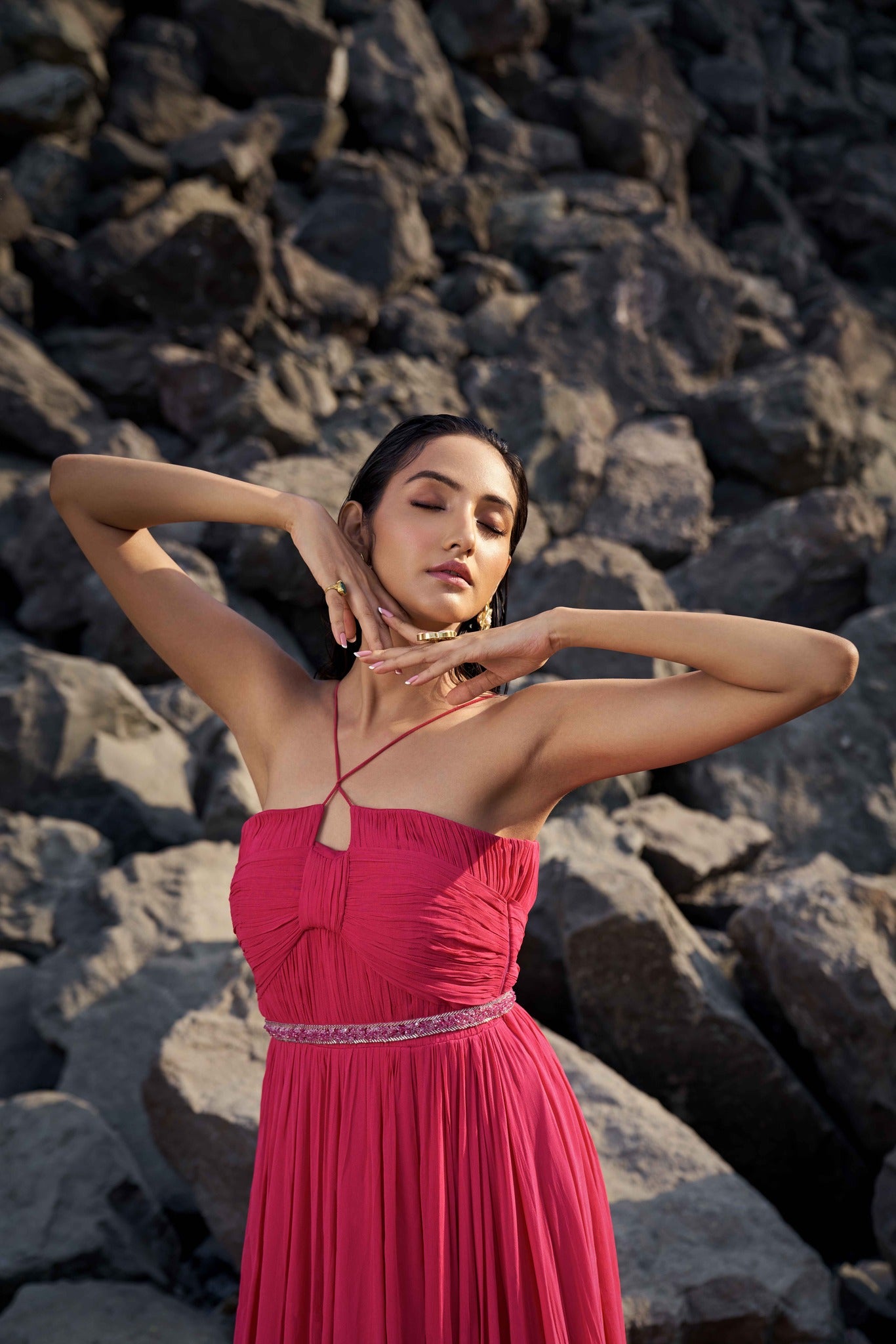 Crimson Elegance Maxi Dress