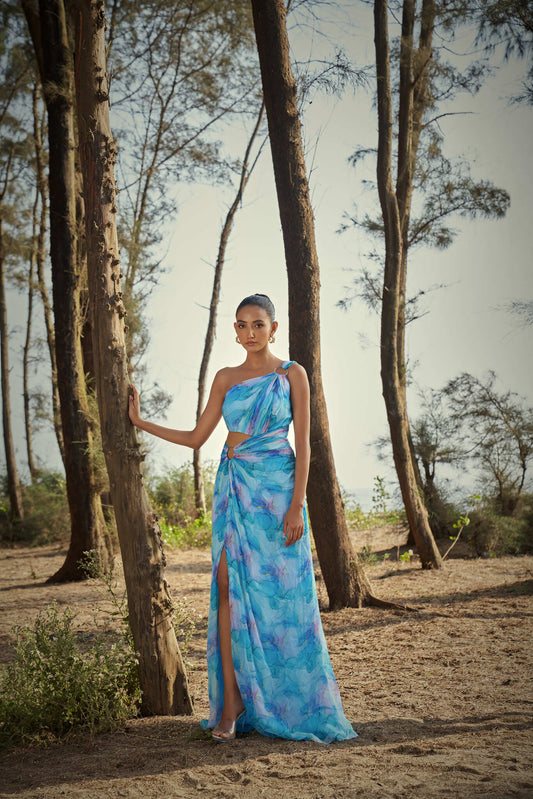 Azure Mist Draped Co-Ord Set