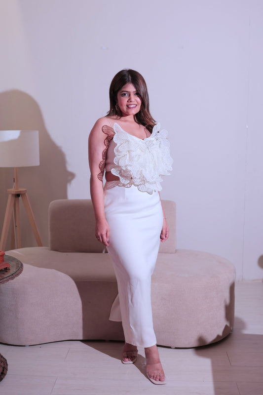 Ivory Bloom Ruffle Dress